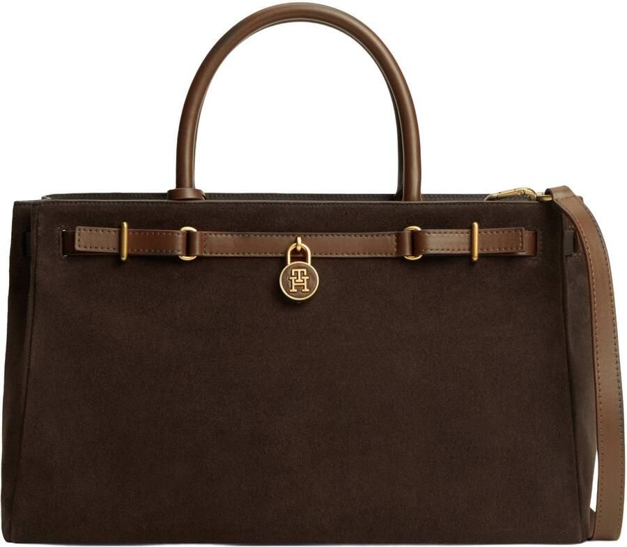Tommy Hilfiger Handtas met handvat van echt suède met logodetail