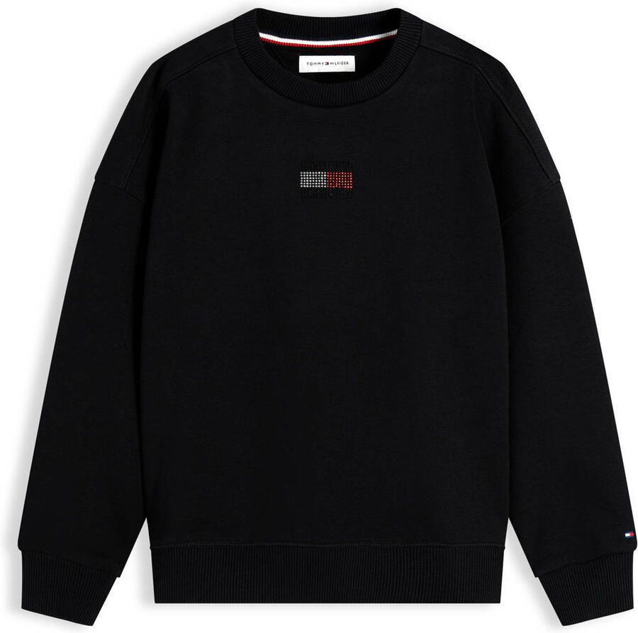 Tommy Hilfiger sweater met print en strass-steentjes zwart