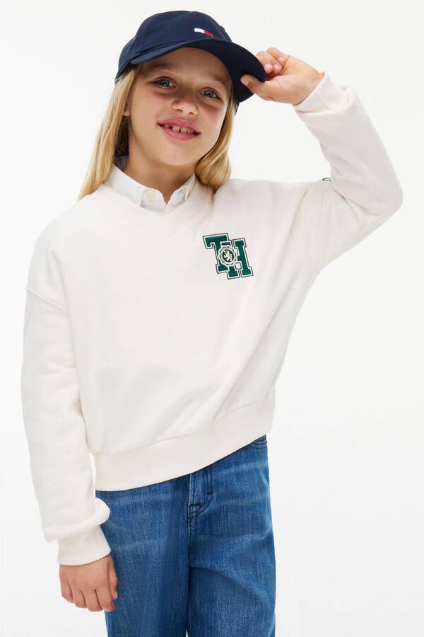 Tommy Hilfiger sweater met tekst offwhite - Foto 3