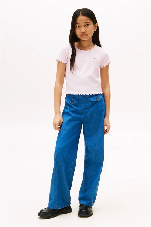 Tommy Hilfiger T-shirt ESSENTIAL RIB TOP met babylockranden en borduursel