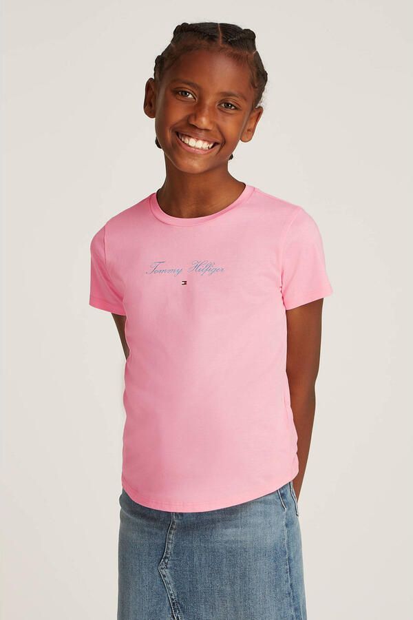 Tommy Hilfiger T-shirt TOMMY SCRIPT SLIM TEE SS met glinsterend opschrift