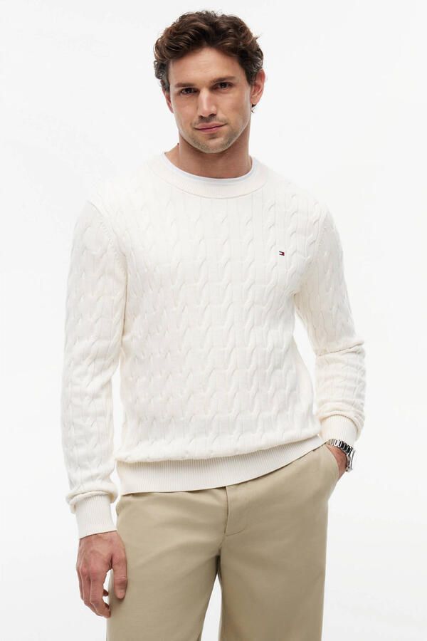 Tommy Hilfiger Gebreide trui CLASSIC CABLE CREW NECK met structuurbreisel en vlaglabel - Foto 2