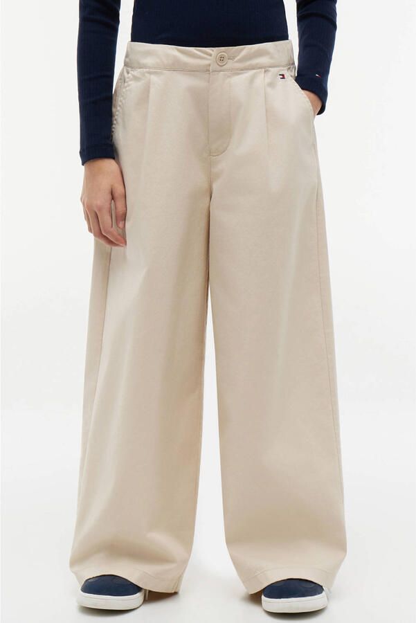 Tommy Hilfiger wide leg casual broek met plooien beige - Foto 2