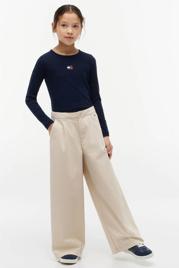 Tommy Hilfiger wide leg casual broek met plooien beige - Foto 3