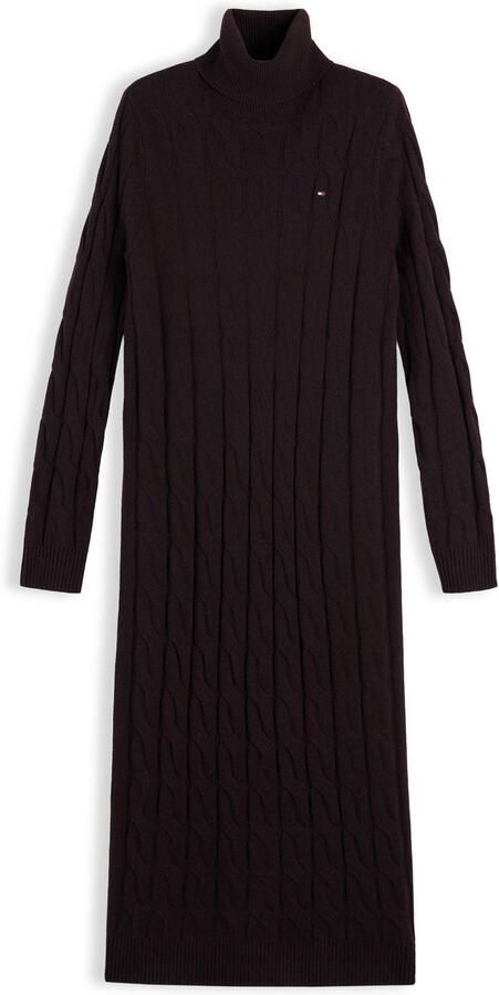 Tommy Hilfiger wollen gebreide midi jurk met kabels donkerbruin