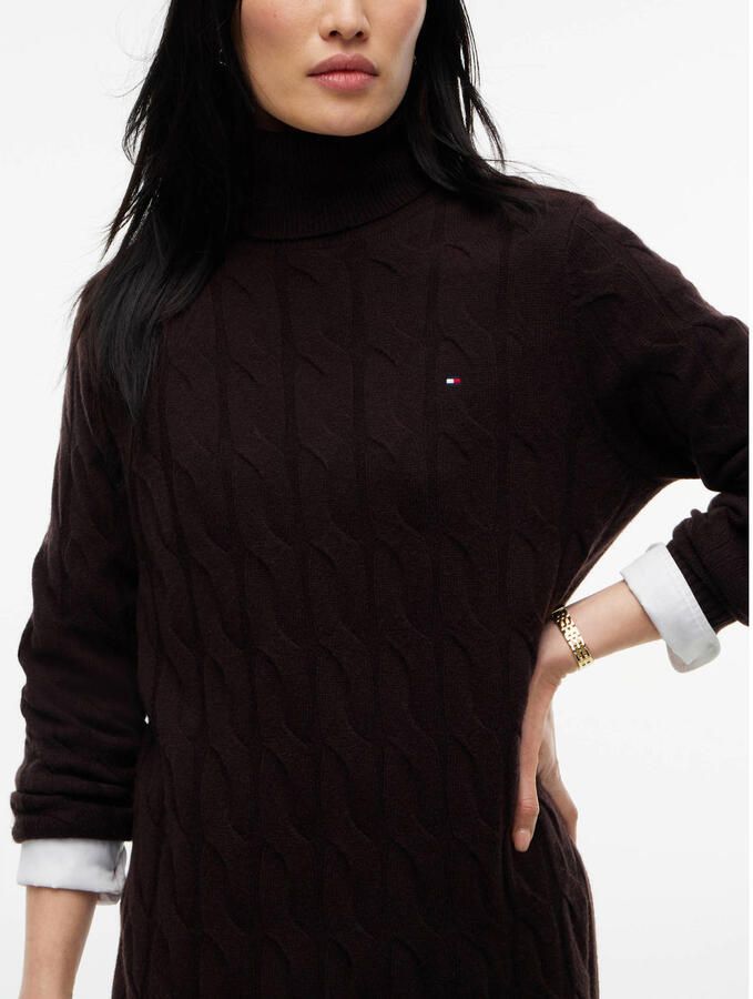 Tommy Hilfiger wollen gebreide midi jurk met kabels donkerbruin - Foto 2