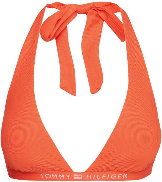 Tommy Hilfiger voorgevormde halter bikinitop met ribstructuur oranje