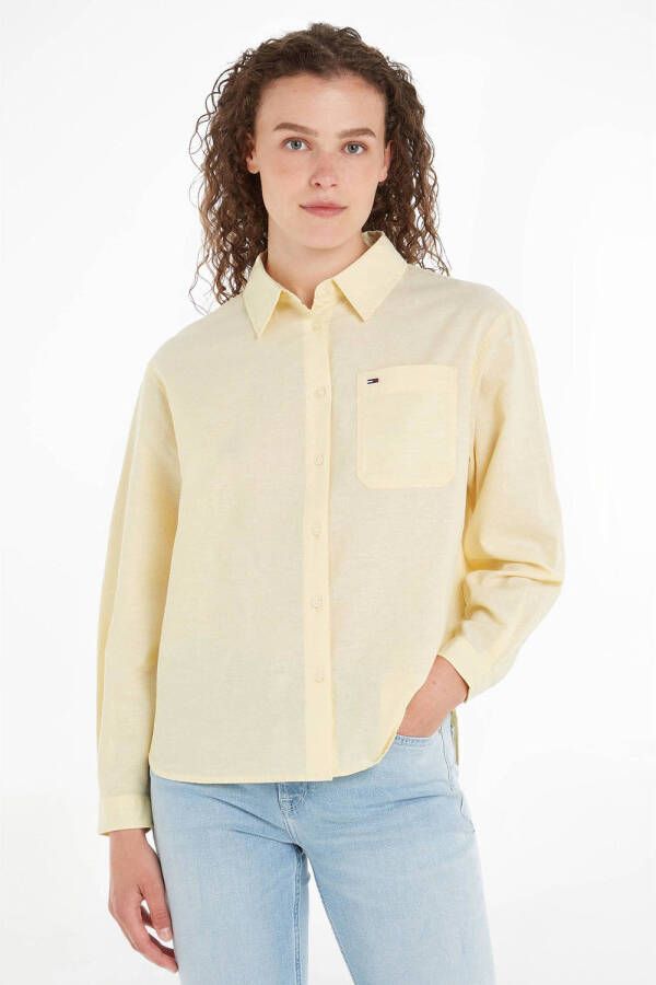 Tommy Jeans blouse met logo lichtgeel