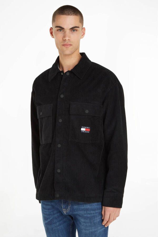 Tommy Jeans corduroy jas Sherpa met logo zwart