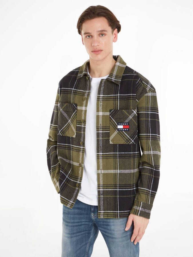 Tommy Jeans geruit flanellen loose fit overshirt drab olive green check
