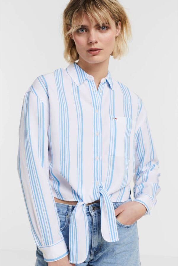 Tommy Jeans gestreepte blouse lichtblauw wit