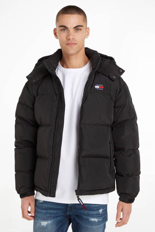 Tommy Hilfiger Zwarte gewatteerde jas met hoge kraag en capuchon Black Heren