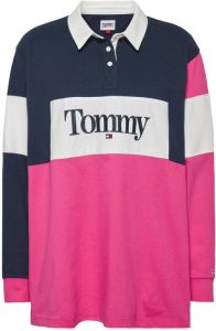 Tommy Jeans polo van biologisch katoen donkerblauw roze wit