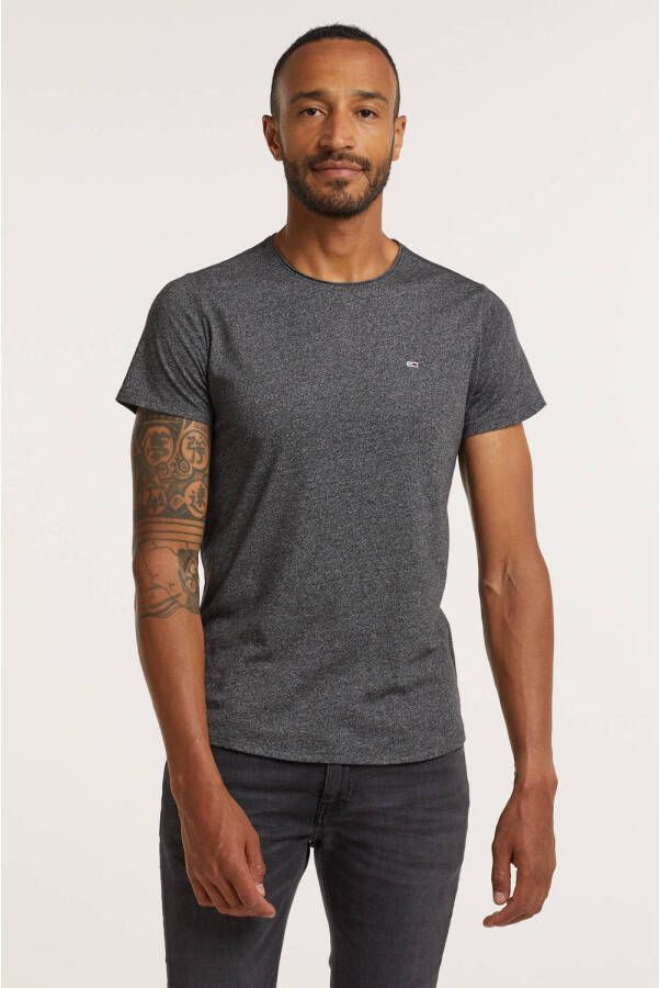 Tommy Jeans slim fit T-shirt Jaspe met biologisch katoen black melée
