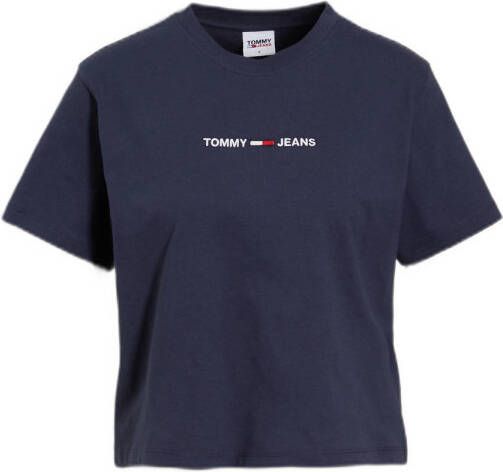 TOMMY JEANS Shirt met ronde hals TJW BXY CROP LINEAR LOGO TEE met -logoborduursel