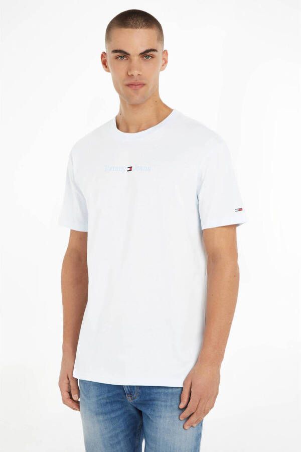 Tommy Jeans Heren Klassiek T-Shirt met Kleine Tekst White Heren