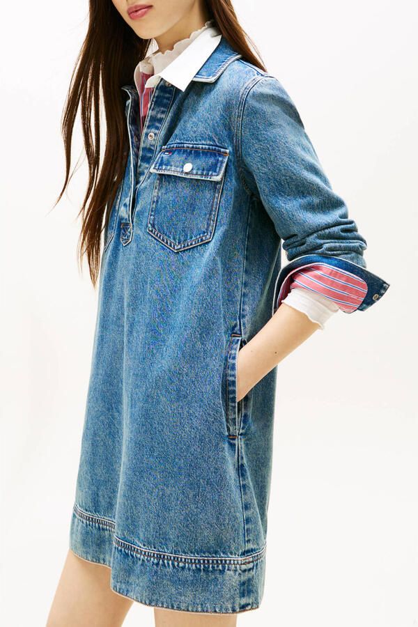TOMMY JEANS Dames Jurken Tjw Pullover Denim Dress Blauw - Foto 6