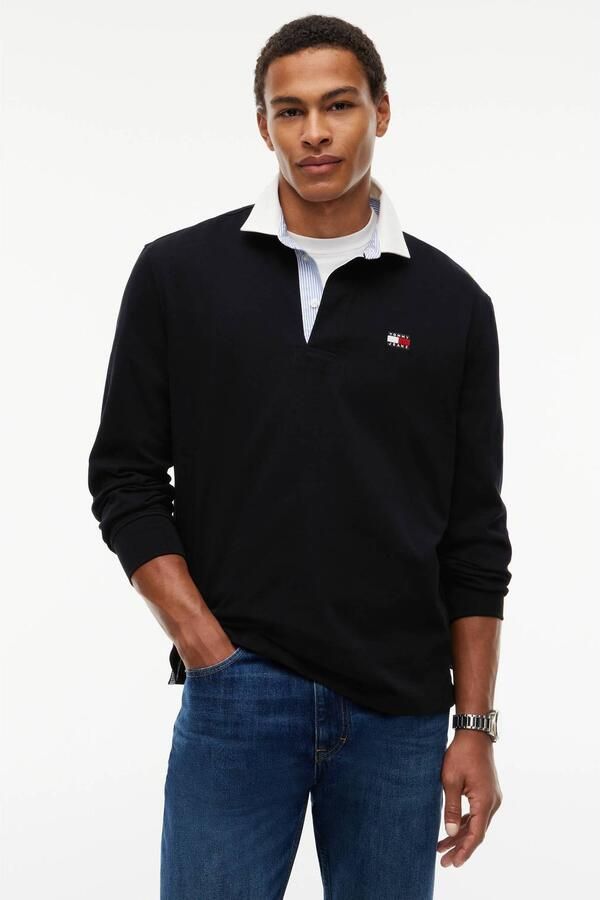Tommy Jeans ESS BADGE RUGBY relaxed fit polo zwart