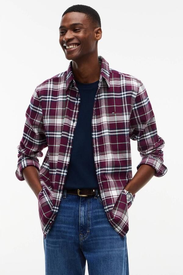 Tommy Jeans flanel regular fit geruit overhemd calypso berry
