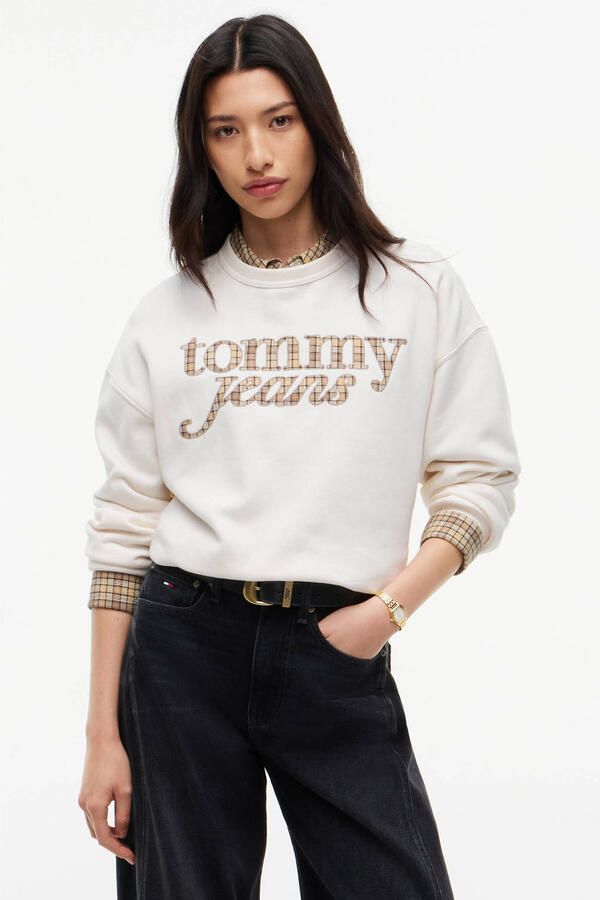 Tommy Jeans geruite sweater ecru