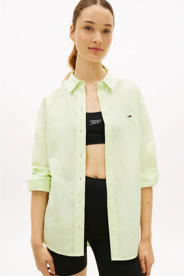 Tommy Jeans gestreepte blouse met linnen limegroen