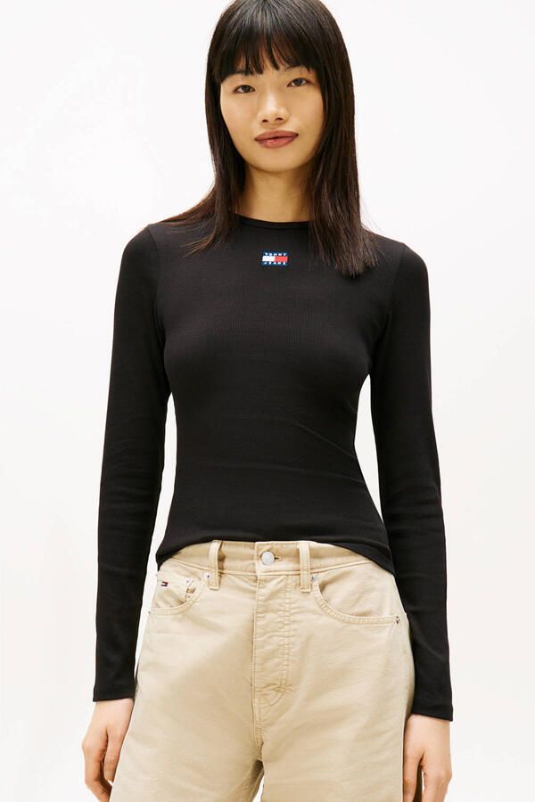 Tommy Jeans Gerecycled Katoenen Longsleeve T-shirt Lente Zomer Collectie Black Dames