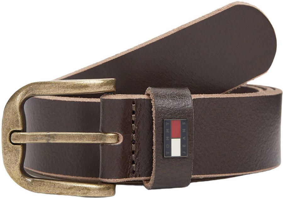 Tommy Jeans leren riem TJM Otis donkebruin