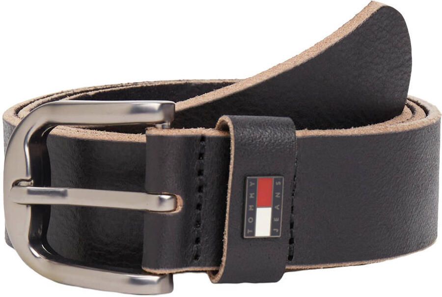Tommy Jeans leren riem TJM Otis zwart