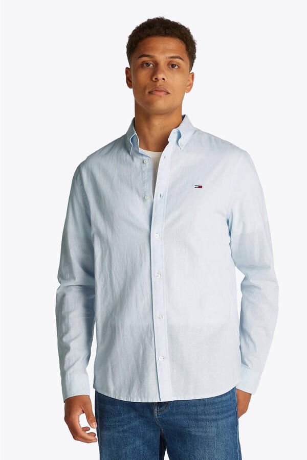 Tommy Jeans Regular fit vrijetijdsoverhemd van een mix van katoen en linnen met button-downkraag - Foto 3