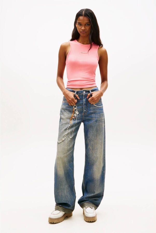 Tommy Jeans mouwloze top zalm rib gebreid