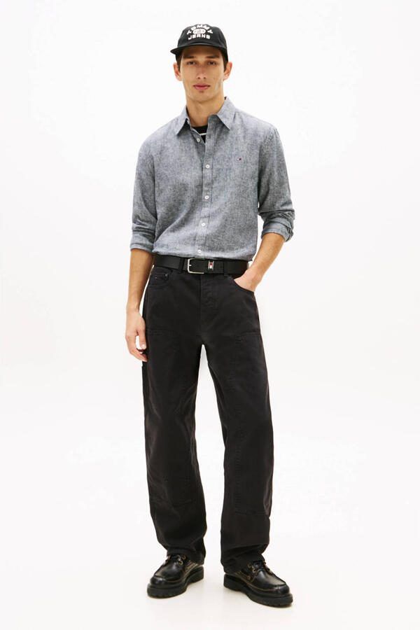 Tommy Jeans regular casual overhemd met linnen donkerblauw - Foto 3