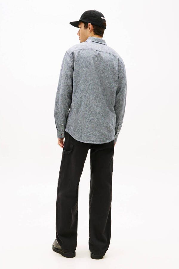 Tommy Jeans regular casual overhemd met linnen donkerblauw - Foto 2
