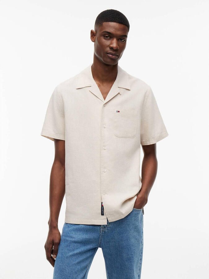 Tommy Jeans regular casual overhemd met linnen ecru