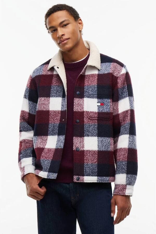Tommy Jeans regular fit geruit overshirt met teddy details dark blue