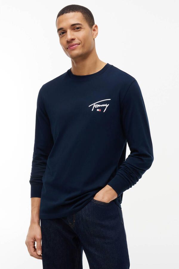 TOMMY JEANS Heren Polo's & T-shirts Tjm Slim Signature Chest Tee Ls Donkerblauw - Foto 5