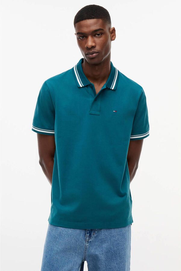 Tommy Jeans regular fit polo met geribde boorden groen
