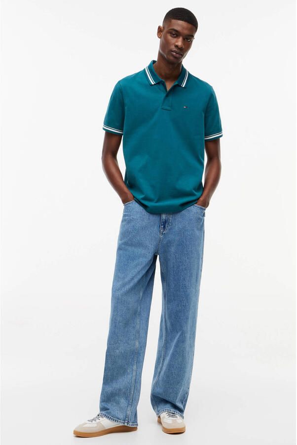 Tommy Jeans regular fit polo met geribde boorden groen - Foto 2