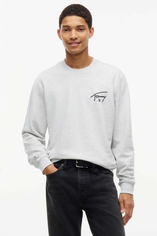 Tommy Jeans regular fit sweater met logo lichtgrijs