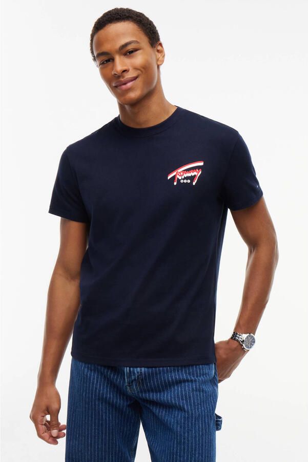 Tommy Jeans regular fit T-shirt met backprint donkerblauw