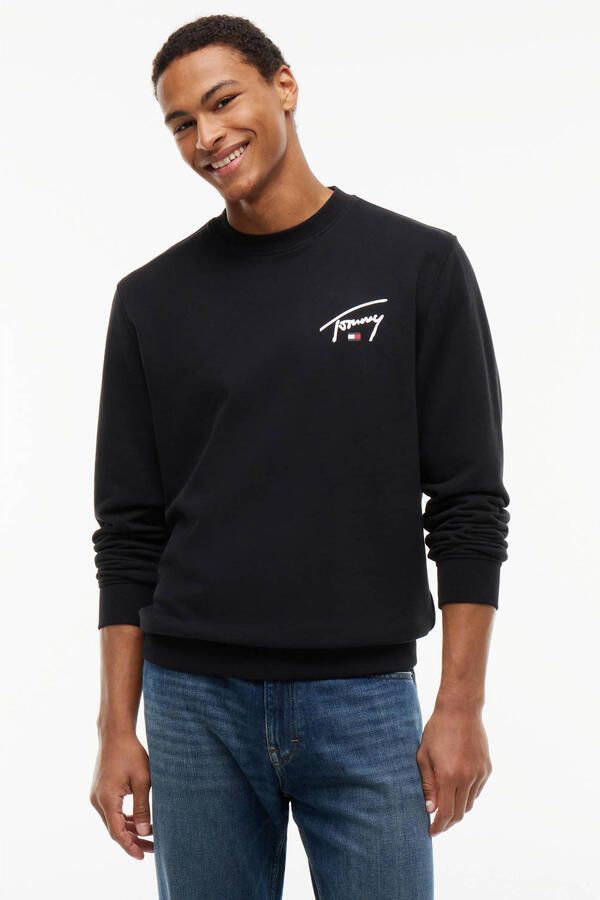 Tommy Jeans regular fit trui met logo zwart