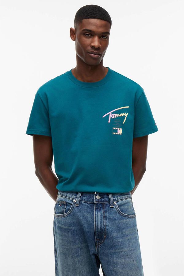 Tommy Jeans regular T-shirt met backprint petrol