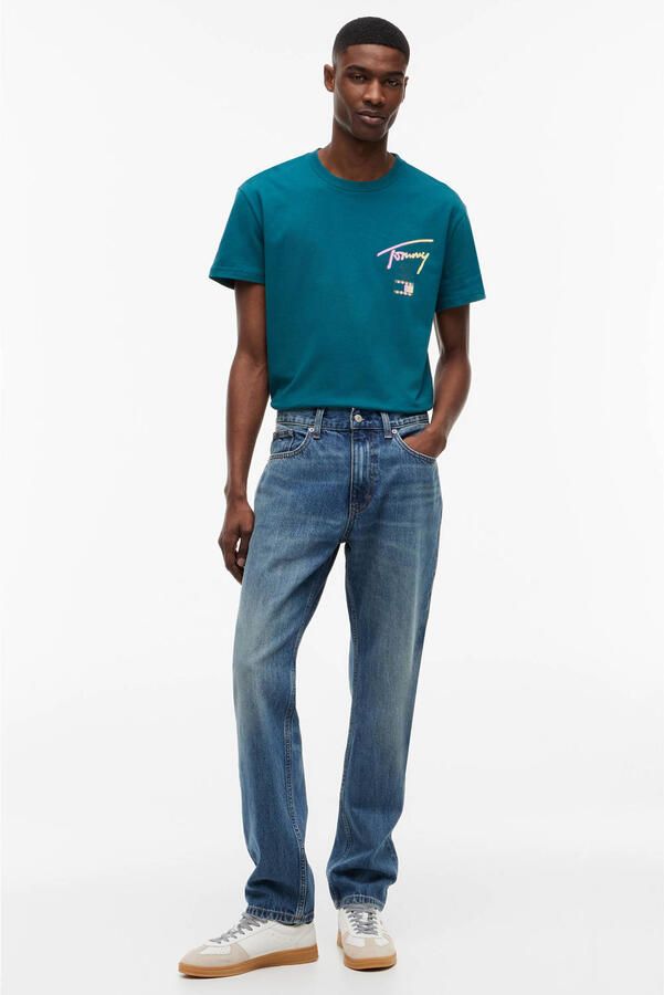 Tommy Jeans regular T-shirt met backprint petrol - Foto 3