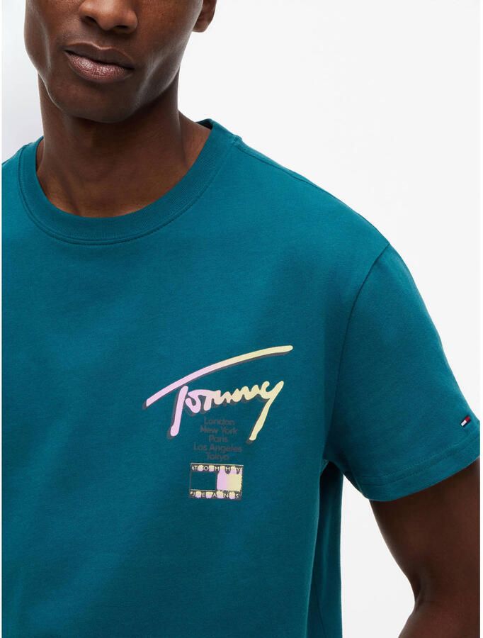 Tommy Jeans regular T-shirt met backprint petrol - Foto 2