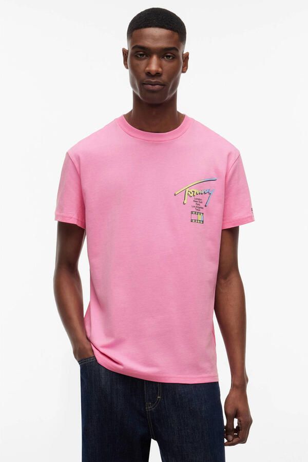 Tommy Jeans regular T-shirt met backprint roze