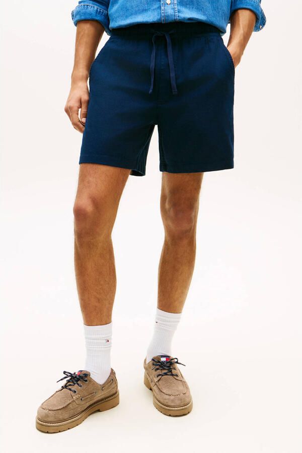 Tommy Jeans relaxed casual short met linnen donkerblauw