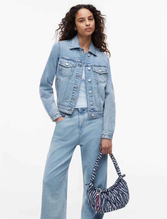 Tommy Jeans schoudertas TJW Icon met zebraprint lichtblauw