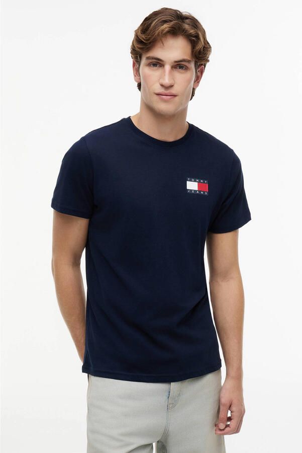 Tommy Jeans slim fit T-shirt ESSENTIAL FLAG donkerblauw