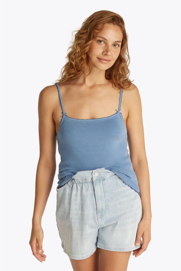 Tommy Jeans spaghettitop blauw rib gebreid - Foto 3