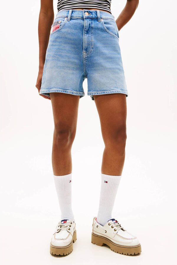 Tommy Jeans straight high waist short medium blue denim