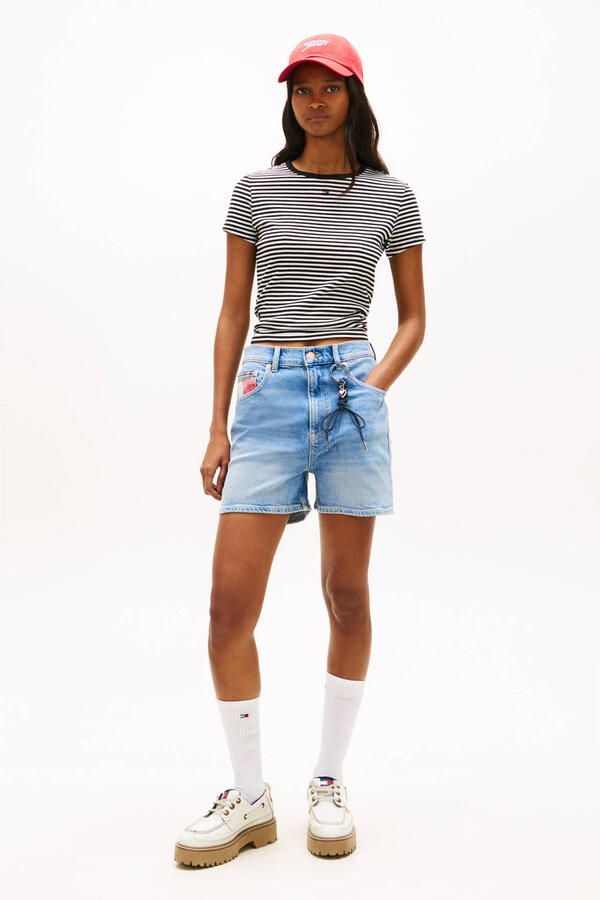 Tommy Jeans straight high waist short medium blue denim - Foto 2